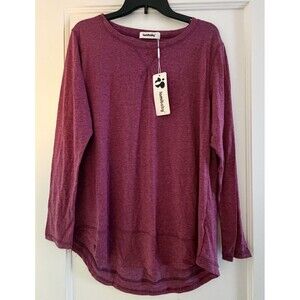 Maternity Long Sleeve Crewneck Tunic Top Berry Color Curved Hem Size XL